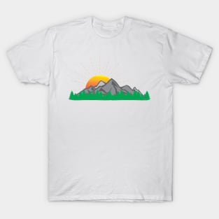 Sunset Mountains in Forest T-Shirt